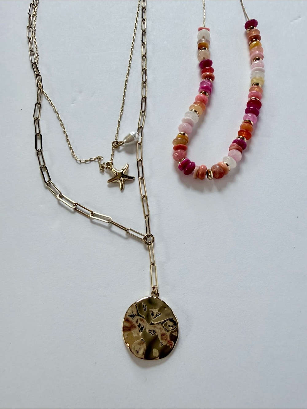 NWT LOFT Starfish Coin Beaded Layered Necklace Set of 2 - Picture 6 of 9